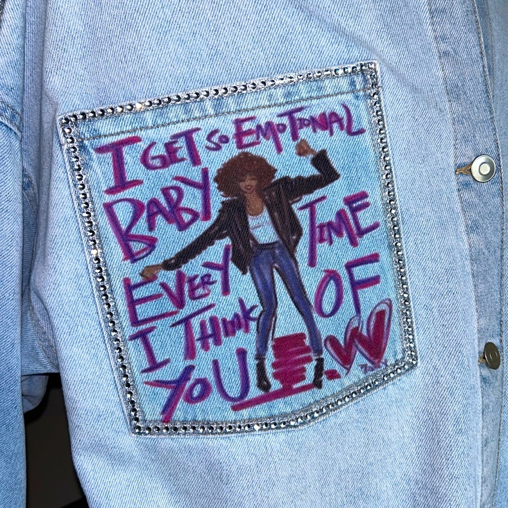 Whitney Houston Denim Shacket | Handmade DIY Customized 1 of 1 - Size L - Picture 4 of 11